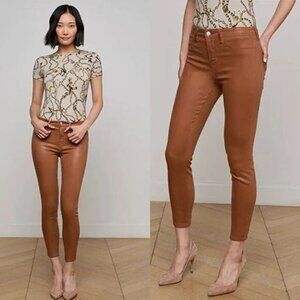 NEW L'Agence Margot Coated Cropped High Rise Skinny Jean Brown Size: 28
